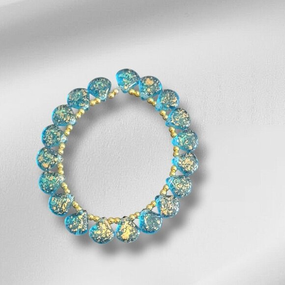 Turquoise Blue with Gold Speckles and Gold Spacers on Stretch Bracelet - NWOT - Picture 2 of 3